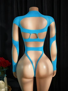 SpicyHot Women Sexy Bodysuits Rave Fall - Blue - View 2