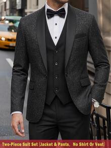Manfinity Mode Men's Long Sleeve Suit Jacket And Trousers Set,Slim Fit Charcoal Gray Black Summer Elegant Formal Classic Luxury Style For Business Commute,Daily Wear - Black - View 4