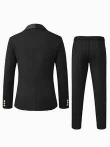 Manfinity AFTRDRK Men's Black & Gold Embroidered Lapel Slim Fit Suit Set - Black - View 2