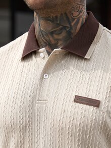 Manfinity CasualCool 男士條紋短袖 Polo 衫與短褲休閒套裝 - 卡其色 - 查看 6