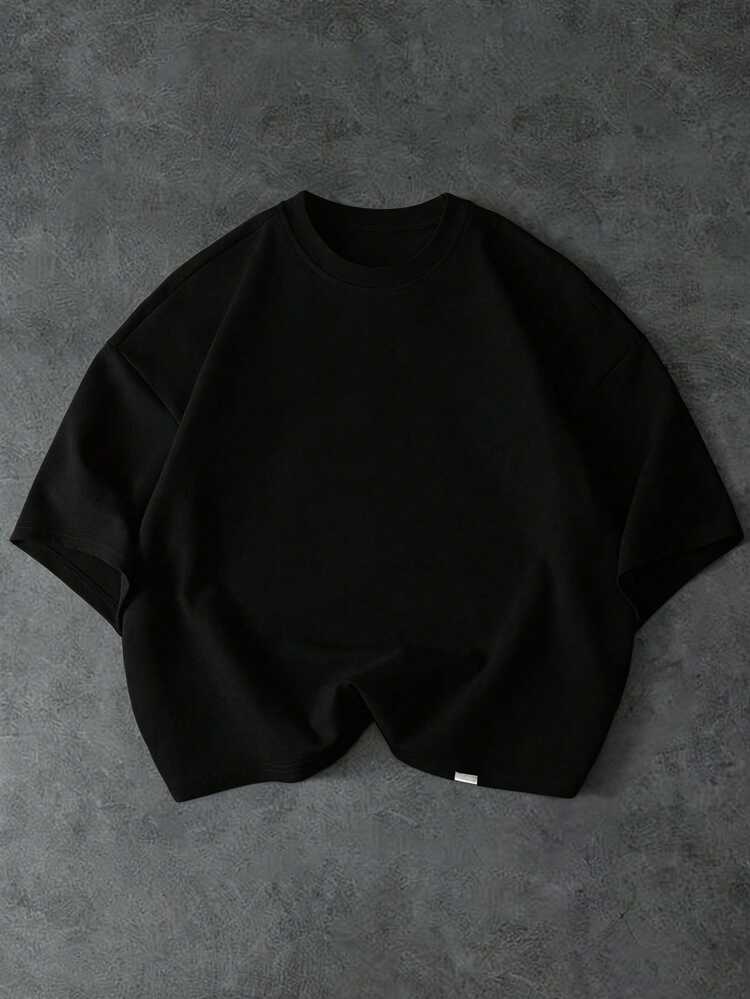 PAVTROS Men's Minimalist Textured Crinkled Fabric T-Shirt, Short Knit Top, Ultra Loose Wide Shoulder Tank Top, American Street Style, American Casual, Gender-Neutral Outfit, Minimalist Cleanfit, Unisex Couple Outfit, All-Season Versatile Matching, Holiday Gift - Black - View 1