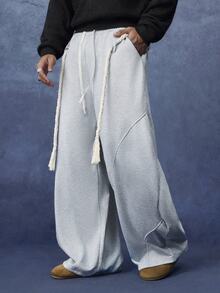 PAVTROS Men's Casual Loose Curved Leg Sweatpants - Grey - View 3