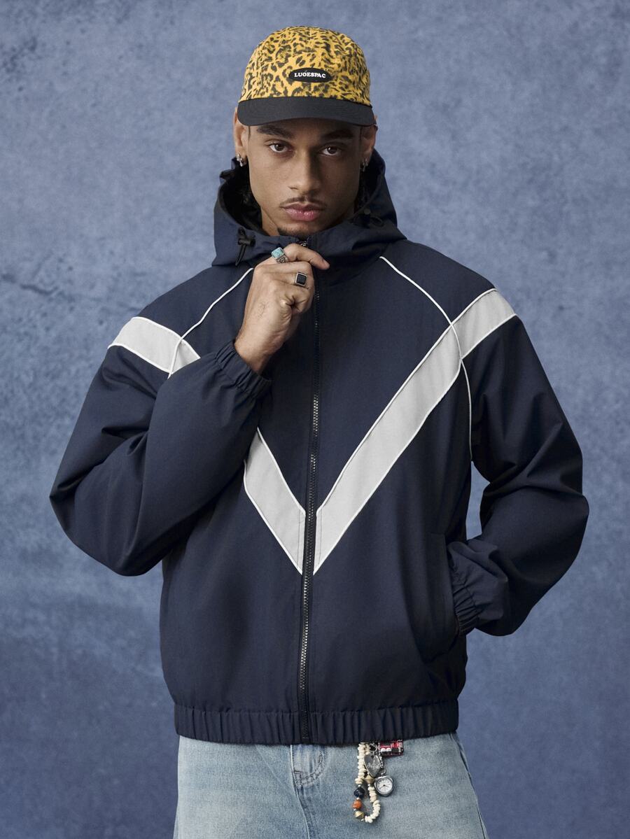 PAVTROS Men's Street Style Casual Hooded Jacket, Autumn - Navy Blue - View 1