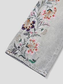 GlowEve Women's Floral Embroidered Pocket Wide Leg Loose Casual Denim Jeans - Multicolor - View 5