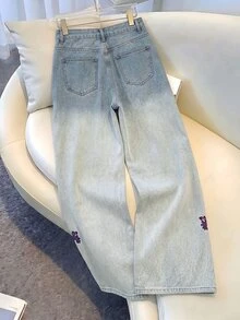 GlowEve Women's Floral Embroidered Pocket Wide Leg Loose Casual Denim Jeans - Multicolor - View 3