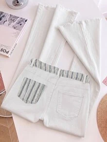 GlowEve Women's Striped Patchwork Tassel Trim Flare Jeans - Multicolor - View 2