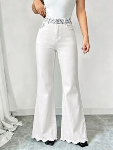 GlowEve Women's Striped Patchwork Tassel Trim Flare Jeans - Multicolor - View 3