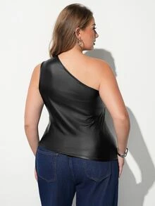 Maija Plus Size Summer Fashion Beaded One Shoulder Tank Top - Black - View 7