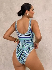 SHEIN Glamour Women One-Pieces Beach Party Light Blue Tropical 70s - Multicolor - View 2