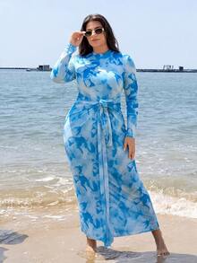 Swim Shayni Traje de baño de una pieza con estampado floral para talla grande, ideal para vacaciones en la playa - Multicolor - Ver 1