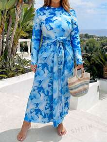 Swim Shayni Traje de baño de una pieza con estampado floral para talla grande, ideal para vacaciones en la playa - Multicolor - Ver 5