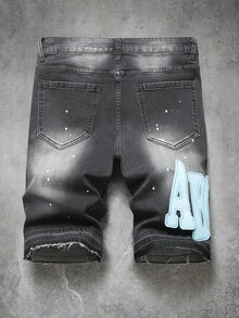 Manfinity EMRG Men's Letter Patchwork Distressed Denim Shorts - Black - View 2