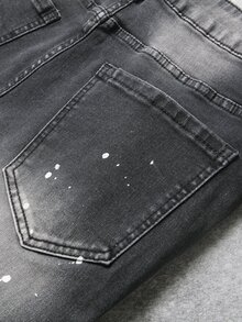 Manfinity EMRG Men's Letter Patchwork Distressed Denim Shorts - Black - View 6