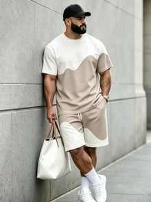 KRYTIVO Men's Casual Comfortable Fashion T-Shirt And Shorts Set, Men's Elegant Outfit, Men's Fashion Outfit - Apricot - View 3