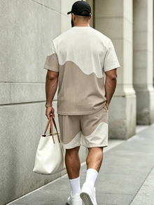 KRYTIVO Men's Casual Comfortable Fashion T-Shirt And Shorts Set, Men's Elegant Outfit, Men's Fashion Outfit - Apricot - View 2