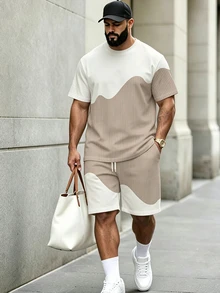 KRYTIVO Men's Casual Comfortable Fashion T-Shirt And Shorts Set, Men's Elegant Outfit, Men's Fashion Outfit - Apricot - View 1