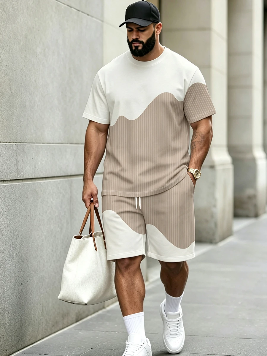 KRYTIVO Men's Casual Comfortable Fashion T-Shirt And Shorts Set, Men's Elegant Outfit, Men's Fashion Outfit - Apricot - View 1