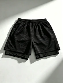 Gym Rark Quần short thể thao nam 2 lớp, eo rút dây, họa tiết nhện, phong cách thường ngày đa năng - màu đen - Xem 2