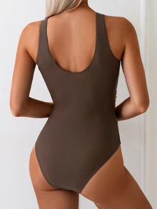 Swim Lushoire 性感交叉绑带连体泳衣，欧美风格度假泳装 - 彩色 - 查看 6