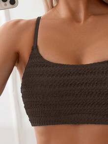 Swim Basics Women's Textured Spaghetti Straps Bikini Set, Ideal For Summer Beach Vacation - Brown - View 3