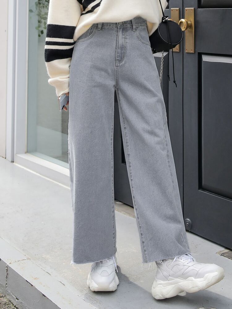 DAZY Elastic Waist, Straight Leg, Casual Denim Pants Women Jeans - Light Grey - View 3