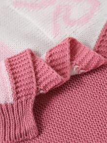 SHEIN Cardigan Panjang Model Bahu Jatuh Motif Pita Warna Blok untuk Anak Perempuan Remaja - Berwarna merah muda - View 6