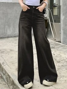 DAZY Minimalist & Fashionable Wide Leg Jeans, Casual Suitable For Outdoor Outing Low Rise Jeans Cute Tops - Grey - View 5