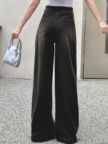 DAZY Minimalist & Fashionable Wide Leg Jeans, Casual Suitable For Outdoor Outing Low Rise Jeans Cute Tops - Grey - View 4