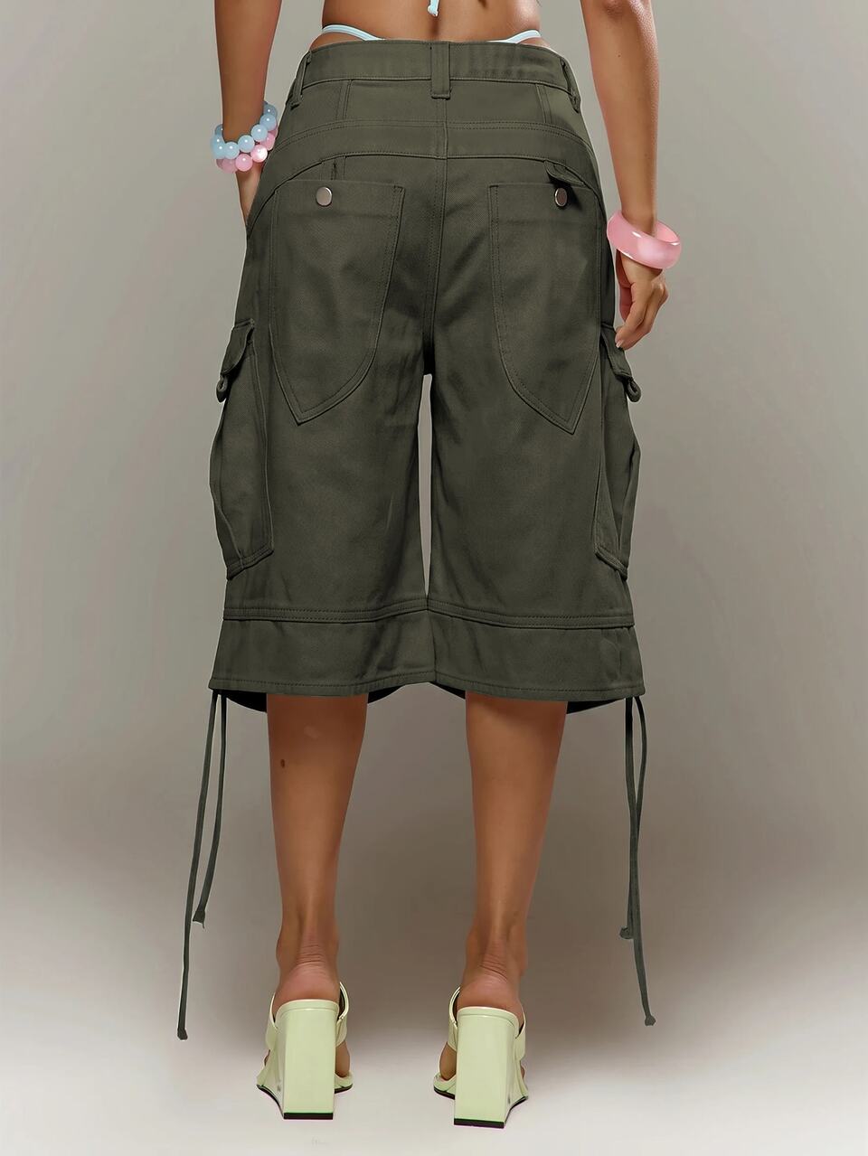 Pink Low Rise Cargo Shorts Jorts Baggy Short Adustable Waist Spring Summer Holiday Vacation Ibiza Festival Y2K Psyche