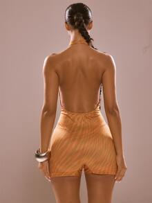 MUSERA Orange Zebra Print Mesh Unitard Playsuit Summer Party Club Fun Festival Women Clothing Sexy - Multicolor - View 5