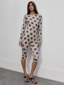 Musera Resort 模糊波點船領長袖七分褲連身褲 秋季外出夜生活 甜美俏皮女孩風 - 彩色 - 查看 2