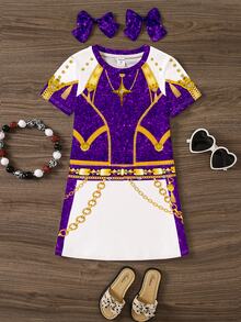 Young Girl 1pc Chain Kids Print Dress - Multicolor - View 9