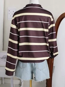 SHEIN 青少年女孩運動衫，酒紅色，寬鬆版型，秋冬保暖，時尚百搭，休閒，連帽，抓絨內裡，冬季，秋季，舒適，日常穿著，拉鍊，街頭風 - 棕色 - 查看 2