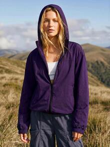 WanderVale Women's Solid Color Long Sleeve Zipper Front Hooded Sun Protection Jacket - Purple - View 3