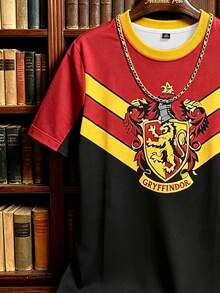 Manfinity HARRY POTTER X SHEIN 男士字母印花圓領短袖休閒T恤 - 彩色 - 查看 4