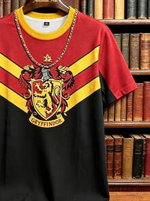 Manfinity HARRY POTTER X SHEIN 男士字母印花圓領短袖休閒T恤 - 彩色 - 查看 3