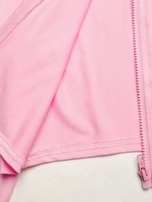 SHEIN Tween Girl Casual Daily Versatile Comfortable Zip-Up Stand Collar Jacket + Slim Fit Solid Color Patchwork Pink Polka Dot Camisole + Cycling Pants Sportswear 3-Piece Set - Pink - View 9