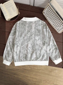 SHEIN Academy Style Digital 80 迷彩乾葉印花 美式校園風 Citywalk 街頭氛圍 休閒校園運動風 青少年女孩簡約寬鬆圓領舒適長袖衛衣 適合秋冬 - 彩色 - 查看 9