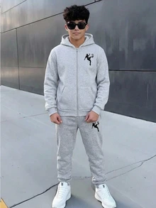 SHEIN 青少年男孩連帽衫與運動衫套裝 - 灰色 - 查看 2