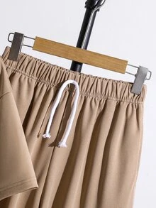 SHEIN 青少年男孩純色短袖T恤與寬腿褲休閒套裝 - 彩色 - 查看 6