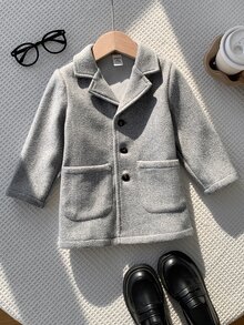 SHEIN Baby Boy Solid Color Casual Versatile Long Sleeve Cardigan Jacket Fall/Winter Clothes Back To School Clothes - Grey - View 4