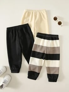 3pcs Baby Boy Colorful Striped Knit Soft Elastic Waist Cuffed Long Pants Fall And Winter Back To School Clothes - Multicolor - View 2