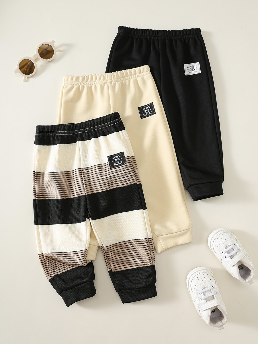 3pcs Baby Boy Colorful Striped Knit Soft Elastic Waist Cuffed Long Pants Fall And Winter Back To School Clothes - Multicolor - View 1