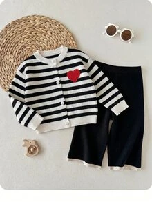 SHEIN 女嬰圓領長袖毛衣與秋冬長褲套裝 - 黑色 - 查看 5