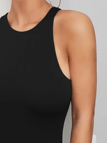 SHEIN BAE Solid Tank Bodysuit Halloween - Black - View 5