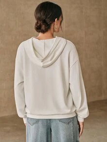Anewsta Women's Fashion Street Faux Pearl Decor Long Sleeve Hooded Sweatshirt - White - View 3