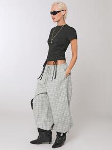 COUREZ Side Lattice Short Sleeve Top Y2K Black Tee Fall Casual Going Out Top Going Out Autumn Y2K Top Summer - Black - View 4