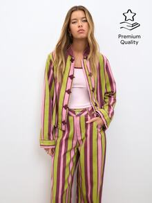 Nöista Parte de um Conjunto. Jaqueta Denim Multicolorida, Tons de Oliva/Borgonha, Gola, Botões Frontais. Camadas de Outono, Casual Chique, Streetwear. Roupas de Inverno.. - Verde - Visão 3
