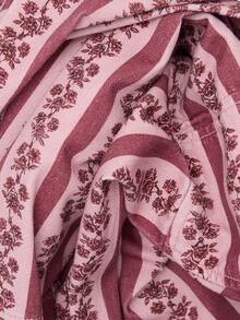 Nöista Part Of A Set. Pink Floral Stripe Denim Jacket With Buttons And Collar. Casual, Office, Weekend, Travel. Autumn Outfits, Fall Winter Women's Jacket.. - Pink - View 11