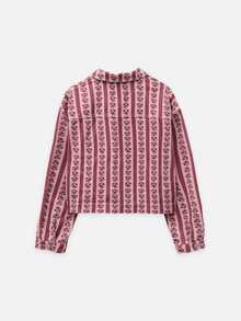 Nöista Part Of A Set. Pink Floral Stripe Denim Jacket With Buttons And Collar. Casual, Office, Weekend, Travel. Autumn Outfits, Fall Winter Women's Jacket.. - Pink - View 10